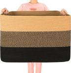 MINTWOOD Design 112L Extra Large Blanket Basket Holder Living Room, 25"x17"x16" Rectangle Rope Woven Storage Basket with Hand