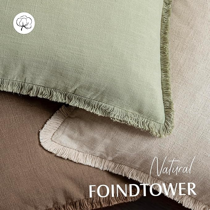 Foindtower Set of 2 Decorative Fringe Throw Pillow Covers Boho Farmhouse Cushion Cover with Tassels Soft Accent Pillowcase fo