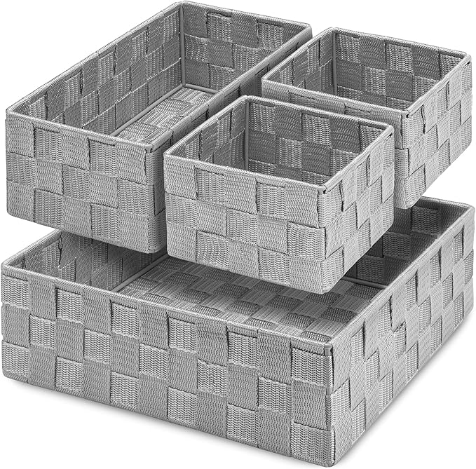 Posprica Drawer Organizer Bins,Woven Strap Storage Box Cube Basket Containers Divider for Organizing drawers, Shelves, Closet