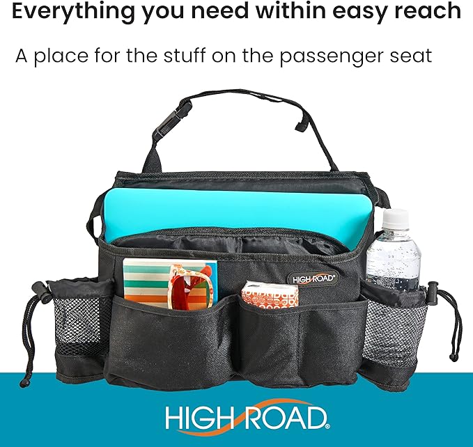 High Road SwingAway Car Front Seat Organizer with 6 Storage Pockets and 2 Bottle or Cup Holders
