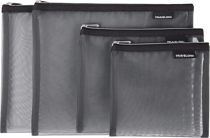 Travelon Set of 4 Mesh Pouches, Gray, 9.5 x 12.75 x 0.5