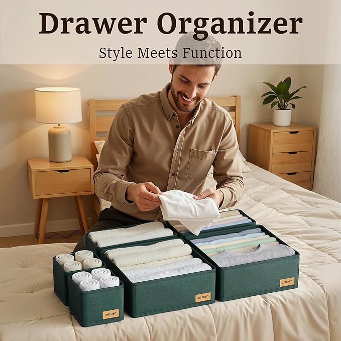 Clothes Organizer, Transform Your Drawers in Seconds - Cream Set of 6 Foldable Storage Boxes with Zipper, Durable 600D Fabric