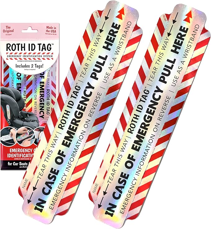 Emergency Contact Identification System for Car Seats, Booster Seats, Baby Gear | Original ROTH ID TAG Kit (2 Tags)