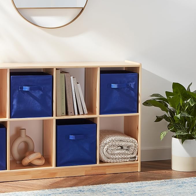 Amazon Basics Collapsible Fabric Storage Bins with Handles, Cube Organizer for Home Organization, 10.5"x10.5"x11", Navy, 6-Pa
