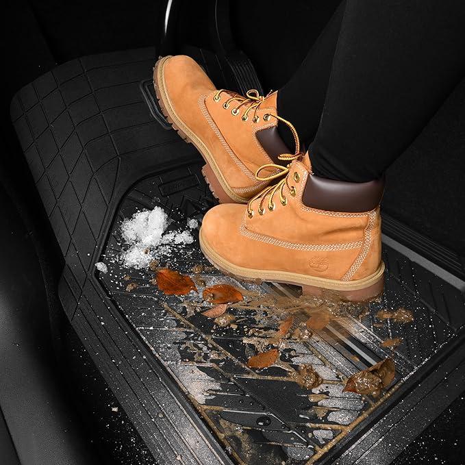 CAR PASS Floor Mats for Cars M-L Size, Heavy Duty Rubber Floor Mats with Trunk Cargo Liner, Universal Trim-to Fit Automotive Floor mats for Truck Van SUV Waterproof All Weather Car Mats Solid Black
