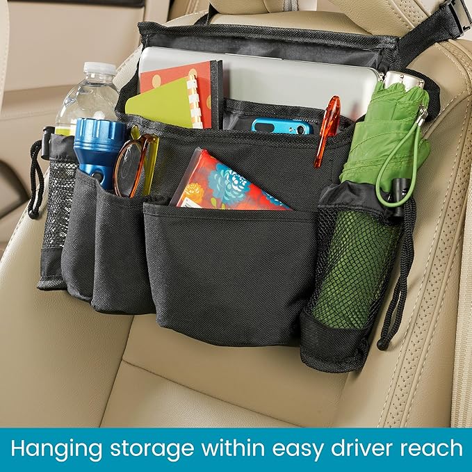 High Road SwingAway Car Front Seat Organizer with 6 Storage Pockets and 2 Bottle or Cup Holders