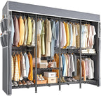 Raybee Clothes Rack with Cover,Clothing Rack for Hanging Clothes,Portable Closet,Adjustable,1150LBS,18" D x 76" W x 77" H,Bla