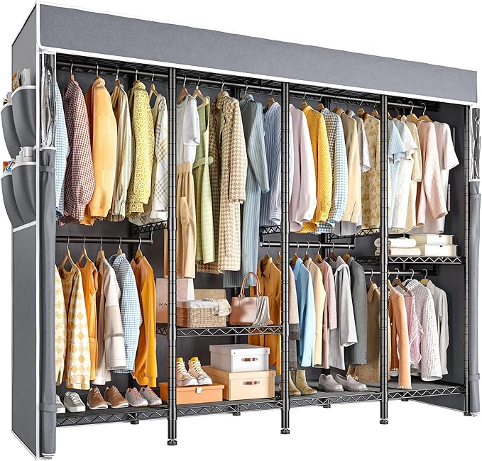 Raybee Clothes Rack with Cover,Clothing Rack for Hanging Clothes,Portable Closet,Adjustable,1150LBS,18" D x 76" W x 77" H,Bla