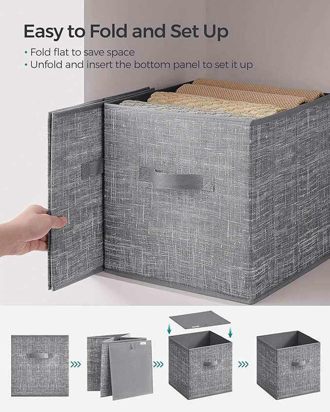SONGMICS Storage Cubes, 13 x 13 x 13 Inches Non-Woven Fabric Bins with Double Handles, Set of 8, Closet Organizers for Shelve