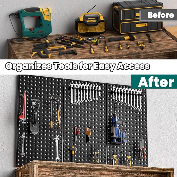 EVERHANGER Metal Pegboard Panels 24" x 12", Heavy Duty Steel Peg Boards for Garage, Pegboard Wall Organizer for Tool Storage 