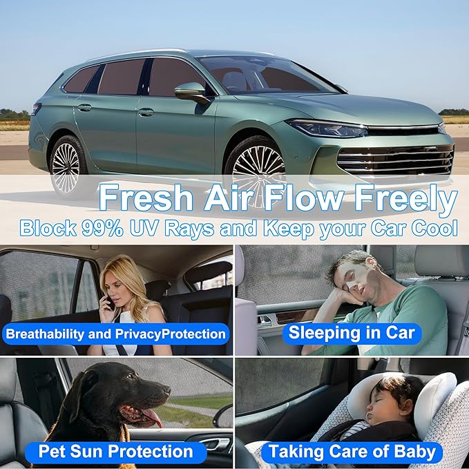 Front Side Half Window Shade Foldable Custom Fit for Volkswagen VW Passat 2019-2024 Car Window Shades for Side Window Sun Shade UV Protection Heat Insulation for Camping Sleeping 6PCS