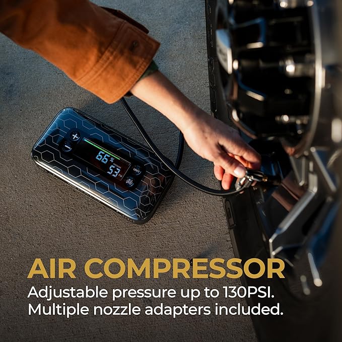 HALO Bolt Air+ 1750 Portable Car Battery Jump Starter | 130 PSI Air Compressor, 59.9Wh USB Power Bank, Large Display,