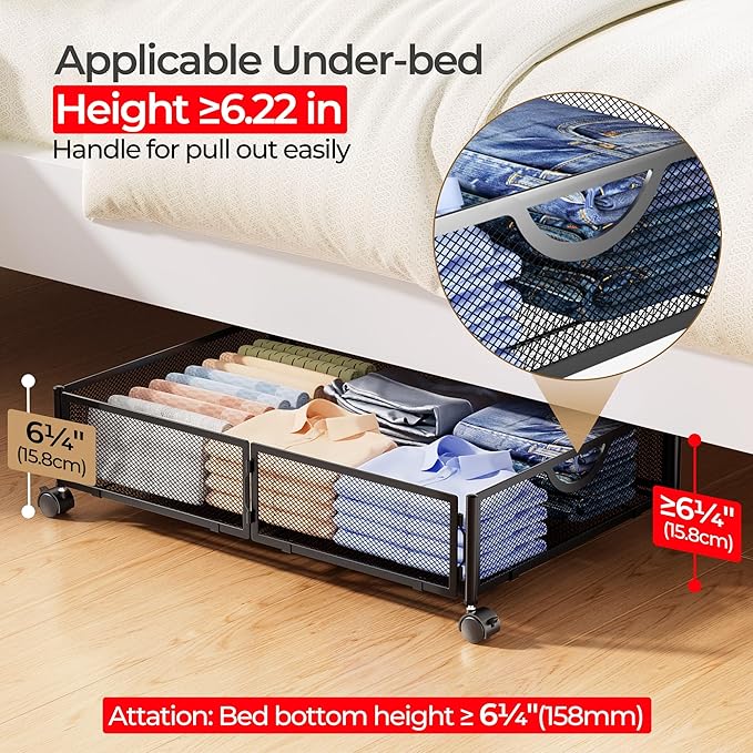 Yecaye Under Bed Storage with Wheels, Hemp Grey