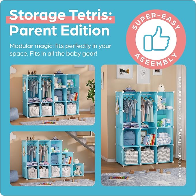 CUBEDIY Baby Closet Organizer for Nursery - Durable Baby Wardrobe Armoire for Closet - Customizable Dresser Shelves - Waterpr