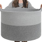 INDRESSME Extra Large Laundry Basket, Cotton Rope Blanket Basket for Nursery Living Room, Decorative Woven Storage Basket wit