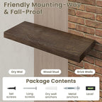 Fun Memories Solid Elm Wood Floating Shelves Set of 2-36 Inch Rustic Wall Shelves with Heavy-Duty Invisible Brackets - for Li