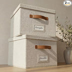 ZICOTO Decorative File Organizer Box Set of 2 - Collapsible Linen Filing Cabinets w/Handles Are Perfect to Store all Your Doc