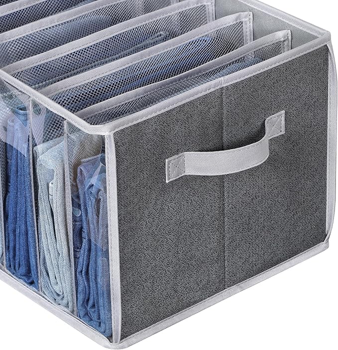 Zilink Upgraded Wardrobe Clothes Organizer with Support Board Clear Jean Organizer for Closet with 7 Grids Pants Organizer fo