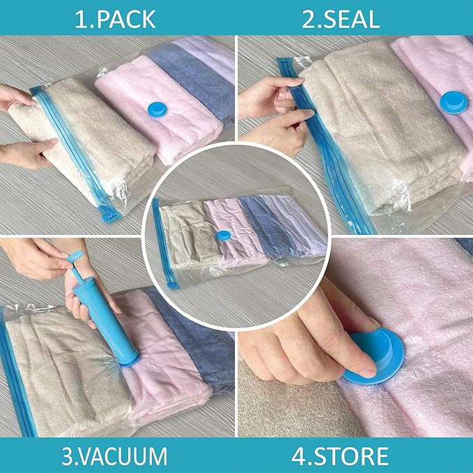 Roomimaster Vacuum Storage Bags, Vacuum Seal Space Saver Bags for Clothing, Travel Lugggage, Carry-on, Blankets, Pillow, Comf