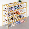 Smiry Bamboo Shoe Rack for Closet, 4 Tier Long Wooden Stackable Shoe Organizer, Free Standing Shoes Storage Shelf for Entrywa