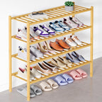 Smiry Bamboo Shoe Rack for Closet, 4 Tier Long Wooden Stackable Shoe Organizer, Free Standing Shoes Storage Shelf for Entrywa