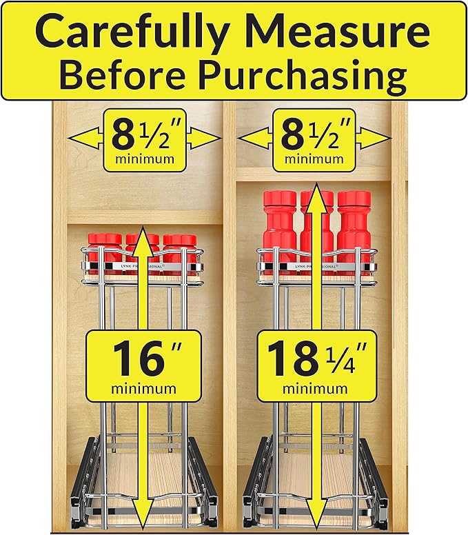 LYNK PROFESSIONAL® Élite™ Pull Out Spice Rack Organizer for Inside Kitchen Cabinets - 6" x 21" - Slide Out Drawer – Wood/Chro