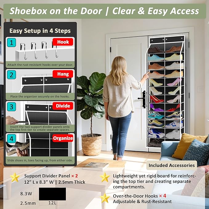 Kotkn 24-Pair Over Door Shoe Organizer for Family & Kids, Double Sided | Hanging Storage for Sneakers, Boots, Toys & Room Org