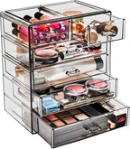 Sorbus Acrylic Makeup Organizer Set, 6-Drawer Vanity & Countertop Cosmetic Storage with Small & Wide Drawers, Black Jewel Mak