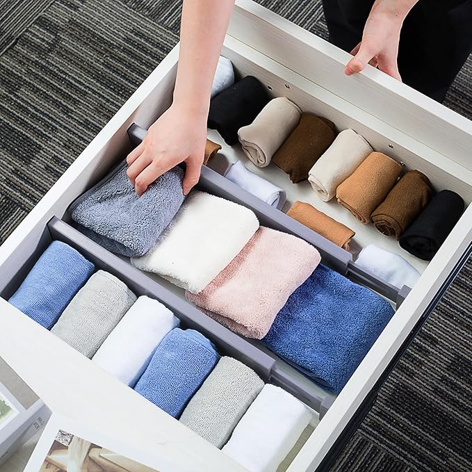 Utoplike Bamboo Drawer Dividers Large, Gray Kitchen Drawer Organizers Adjustable, Spring Loaded, Works in Dresser, Bathroom, 