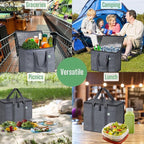 VENO 2 Pack Cooler Bag and Insulated Grocery Bags for Food Delivery, Collapsible Cooler. Reusable Shopping Bags for Groceries with Hard Bottom, Zippered Top, Foldable, Heavy-Duty (Gray, 2 Pack)