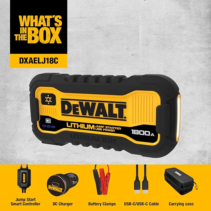 DeWalt DXAELJ18C 1800 Peak Amp Li-Ion Jump Starter with USB Power, Carrying Case