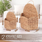 2Pcs Water Hyacinth Scalloped Hanging Basket – Wall & Door Organizer with Loop Handle, Front-Entry Mail/Floral Holder, Boho F