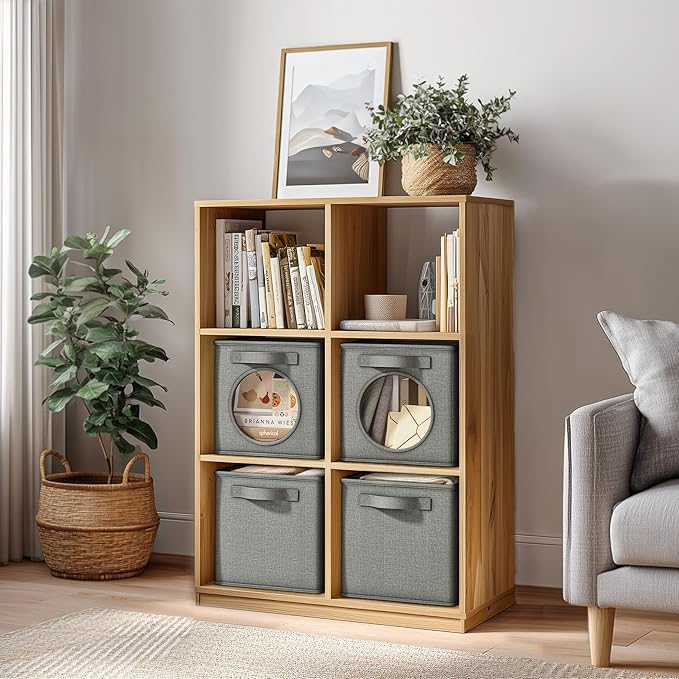 Vailando Ultra Thick Fabric Foldable Storage Bins with Mesh Window - 11 Inch Cube Storage Organizer for Clothes, Shelves, Off