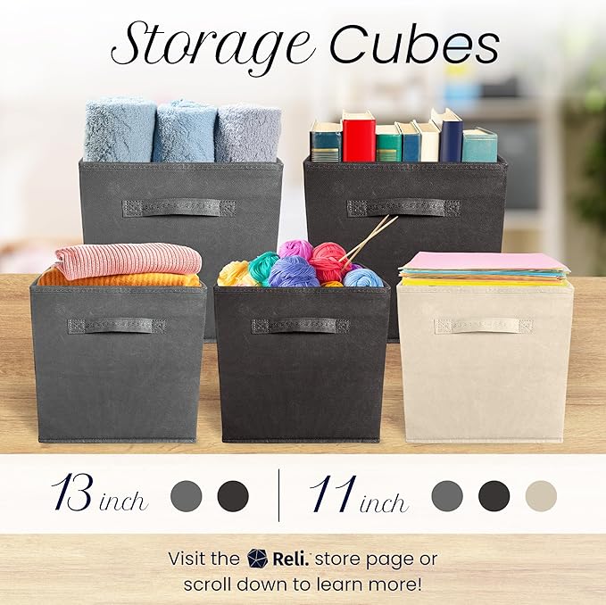 Reli. 11 Inch Cube Storage Bins (12 Pack) | Cube Organizer Bins | 11x11 Fabric Storage Boxes | Collapsible, Foldable Fabric C