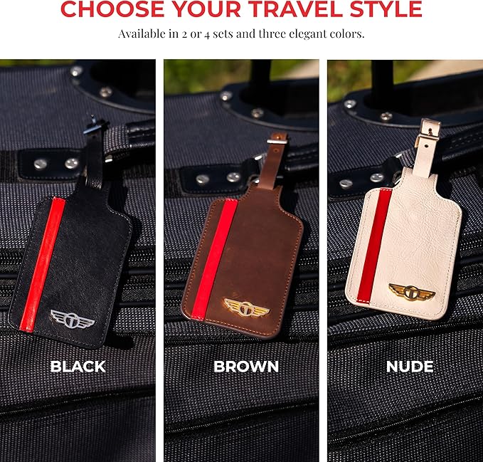Genuine Leather Luggage Tag with Privacy Flap Set for Men Women Travel Easy with Suitcase Tags Identifiers (Nude, 2 Pack)