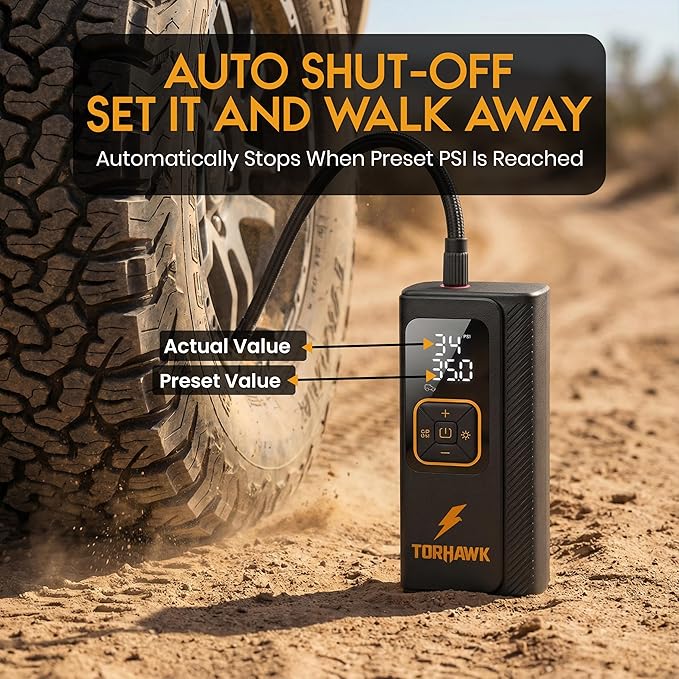 Dual Cylinder Tire Inflator Portable Air Compressor – Dual Power 160 PSI Cordless Air Pump for Car, Truck, SUV, Bike, Balls – 7500mAh Battery, Digital Gauge, LED Light & Auto Shut-Off