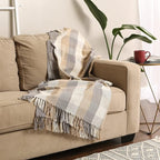 DII Buffalo Check Collection Rustic Farmhouse Throw Blanket with Tassels, 50x60, Tri Color, Stone