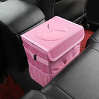 Car Garbage can with lid Leak Proof Vehicle Trash Can 3 Storage Pockets Hanging Waterproof car Trash Bag for SUV Pink