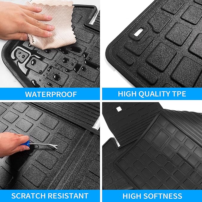 Bomely Floor Mats Compatible with 2014-2019 Toyota Highlander Cargo Liner TPE Back Seat Cover Protector 2018 7 Seats Highlander Accessories (2014-2019,Floor Mats+Trunk Mat with Backrest Mat)