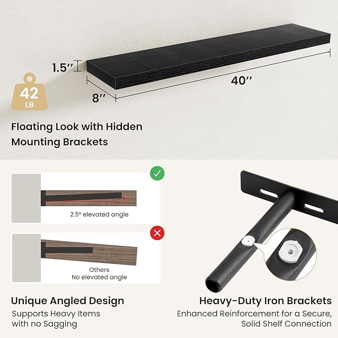 Fun Memories Floating Shelves for Wall, Rustic Wood Wall Mounted Shelves for Bathroom, Bedroom, Living Room & Kitchen, Storag