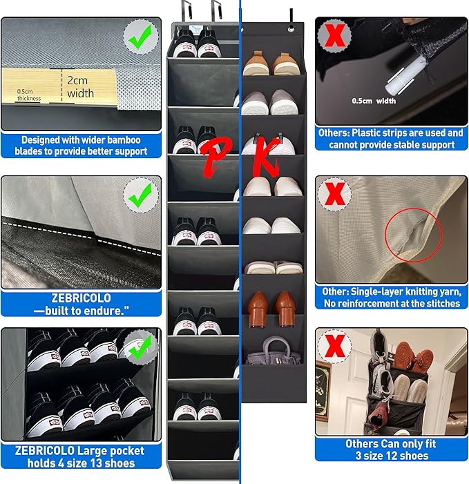 [Improve Over The Door Shoe Organizer, Extra Large 10 Tiers, Over Door Shoe Organizer, Coated Hooks Grip Firmly Without Scrat