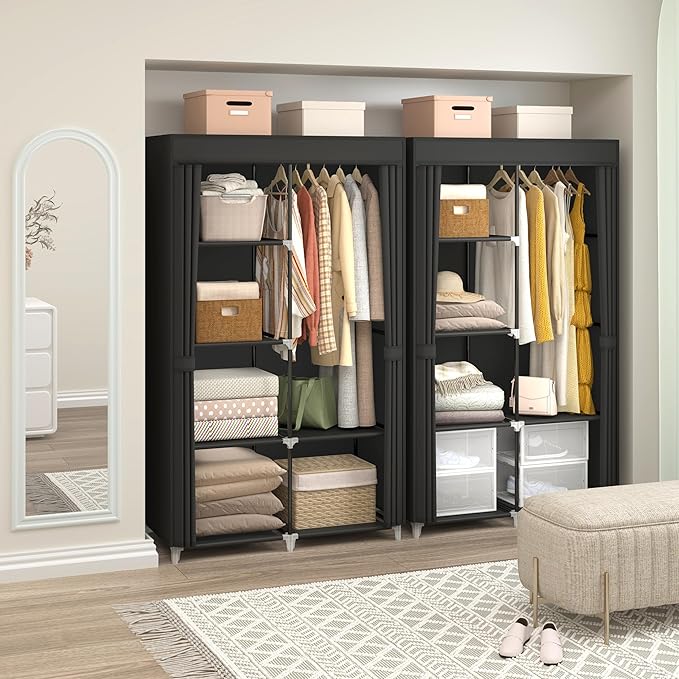 MOGELAFOO 35 Inch Portable Closet for Small Room, Clothing Organizer Storage Rack with Non-Woven Fabric Cover, 1 Clothes Hang