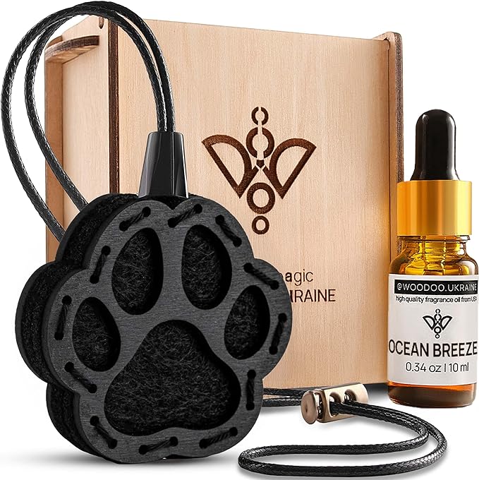Wood Car Air Freshener — Handmade Car Air Freshener — Paw Designed Fragrance Oil Diffuser in Wooden Gift Box — Aromatherapy G