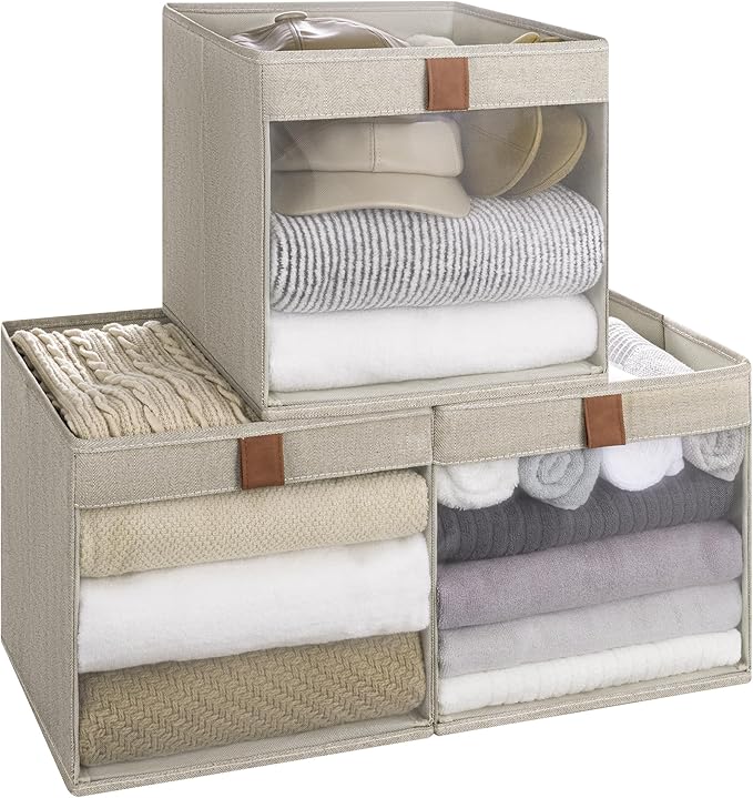 StorageWorks 11x11 Storage Cubes, Closet Storage Bins with Clear Window, Fabric Organizer for Clothes, Collapsible Storage Ba