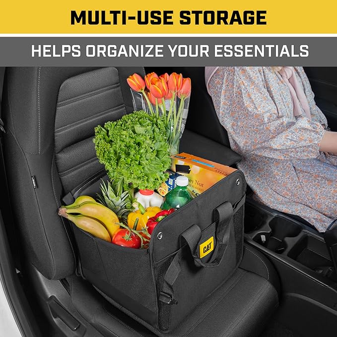 CAT FlexTrunk Car Trunk Organizer Storage - Collapsible Dual-Compartment Automotive Adjustable Pockets Expandable Sturdy Multipurpose