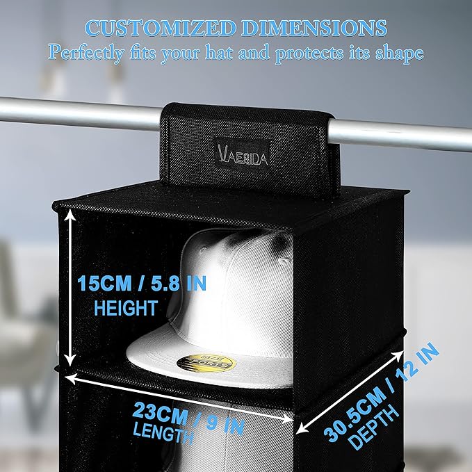 VAESIDA Hat Rack for Closet, 10 Shelf Hanging Hat Organizer for Baseball Caps Storage, Hat Holder Organizer for Hat Display, 