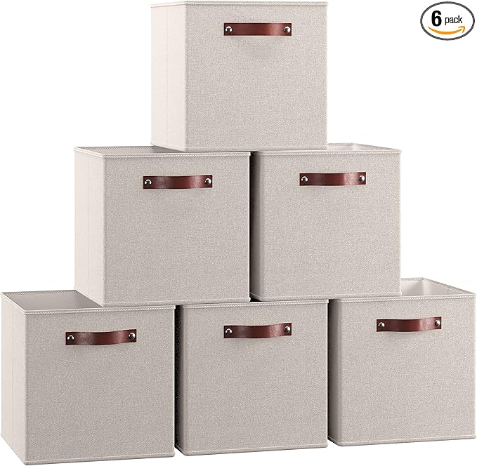 Ornavo Home 11 x 11 Storage Cube Bins, Foldable Collapsible Fabric Storage Bins Box Linen Shelf Basket Cube Organizer for Clo