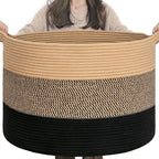 INDRESSME XXXLarge Cotton Rope Basket 21.7" x 21.7" x 13.8" Woven Baby laundry Blanket Basket for Living Room Decor, Toy Stor