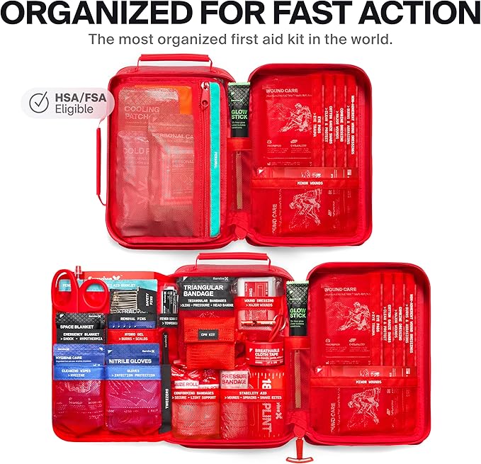 Large Waterproof First Aid Kit for Car, Travel & Home - Emergency Kit for Hiking, Camping, Backpacking and Outdoors - Include