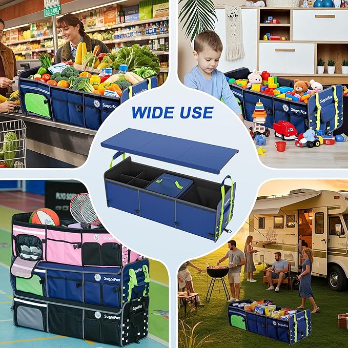 Bold Color Block Trunk Organizer | 95L, 35"x13.8"x11.8" | Dedicated Shoe Storage & 26L Ice Pack | Foldable for SUV/Car/Jeep